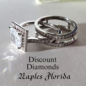 Princess Cut 2 Ct. Clear White Diamond Wedding Ring 14K White Gold 925 on Silver